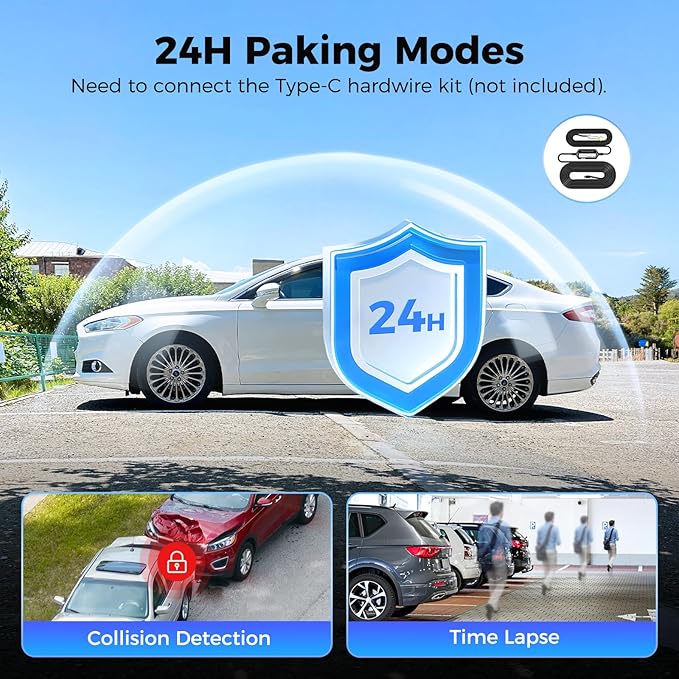 AZDOME M300S 4K Ultra HD Dual Dash Cam Front and Rear, Free 64GB Card, Built-in WiFi GPS Voice Control Car Camera, Night Vision, ADAS, 24 Hours Parking Monitor, Loop Recording (Matte Black)