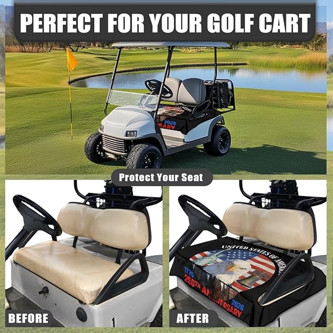 Biyejit Golf Cart Seat Covers with 4 Pockets Golf Cart Seat Towel Blanket Fits 2-Seat Golf Carts, Golf Cart Accessories