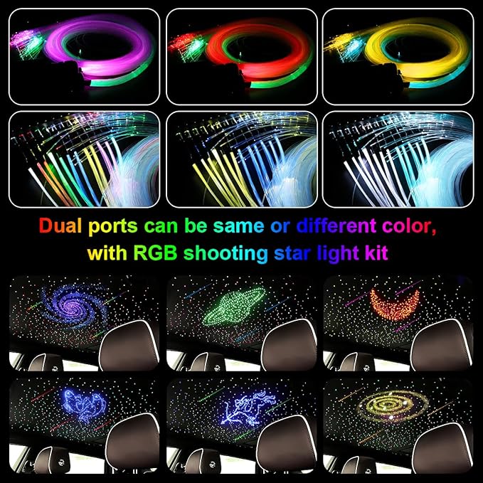 Car Home AKEPO Shooting Star 32W Dual-Head 2 Light Color RGBW Fiber Optic Lights, 920pcs of Mixed 3 Dia. Optical Fibers in 9.8ft+ Small Size Music Activated Fiber Optic Star Ceiling Sky Light Kit