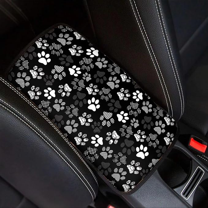 Dreaweet White Dog Paw Print Center Console Cover Cute Car Accessories for Women Soft Comfy Armrest Cover for Car Center Console Universal Arm Rest Cover for Car Truck SUV Sedan