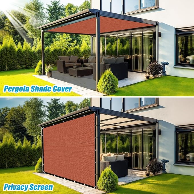 Amagenix 90% Pergola Shade Cover 8' X 20' Sun Shade Cloth with Grommets for Outdoor Garden Patio Porch, Commercial Grade 200 GSM - Cable Zip Ties Included (We Customized) GN108, Rust Red