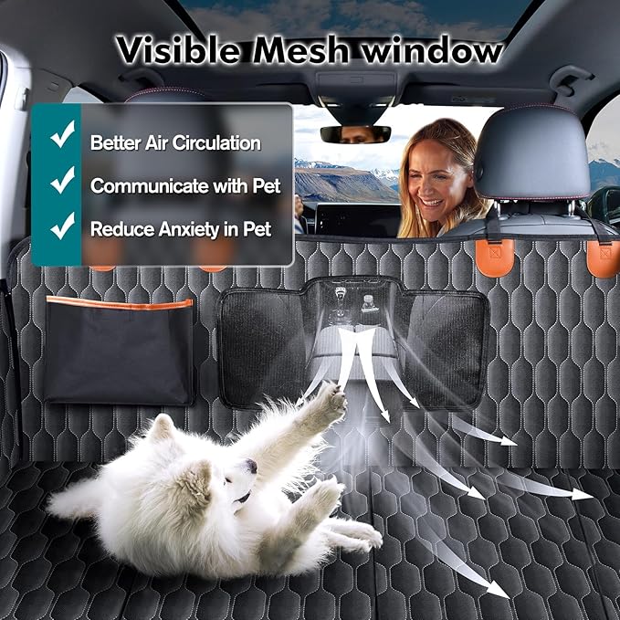 Chumajor Back Seat Extender for Dogs-Supports 400lb,Waterproof Dog Car Seat Cover Hard Bottom-Detachable,600D Heavy Duty Scratch Proof Nonslip Soft,Dog Hammock for Car,SUVs