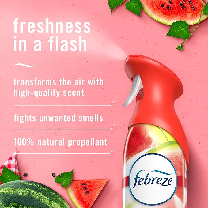 Febreze Air Mist Air Freshener Spray, Odor-Fighting Room Spray, Air Fresheners for Home and Bathroom and Kitchen, Aerosol Can, Sweet Watermelon Vine Scent, 8.8oz (Pack of 2)