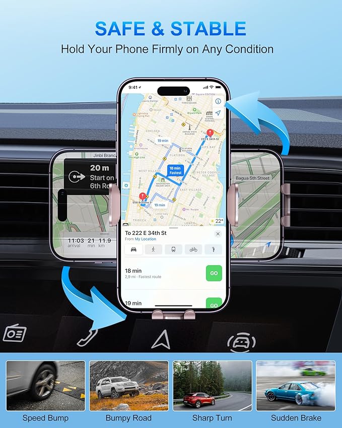 CHGeek Wireless Car Charger, 15W Fast Charging Auto Clamping Car Charger Phone Mount Phone Holder fit for iPhone 15 14 13 12 11 Pro Max Xs, Samsung Galaxy S24 Ultra S23 S22 S21, S20, S10+, Pink