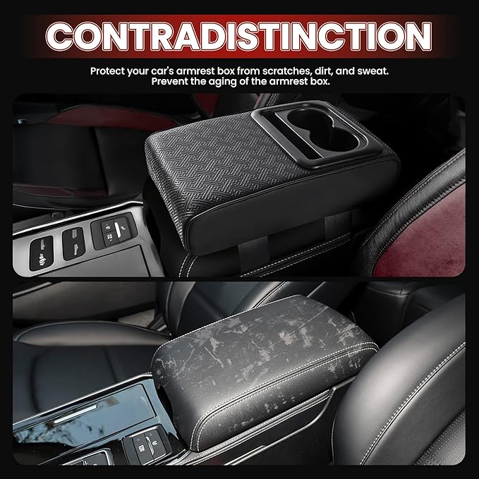 Car Middle Center Console Cover with Cup Holder for Long Driving,Car Armrest Storage Box with 2 Cup Holders for SUV,Truck-2.95in Height-Lifts Arms to Relax Muscles, Scratch-Resistant