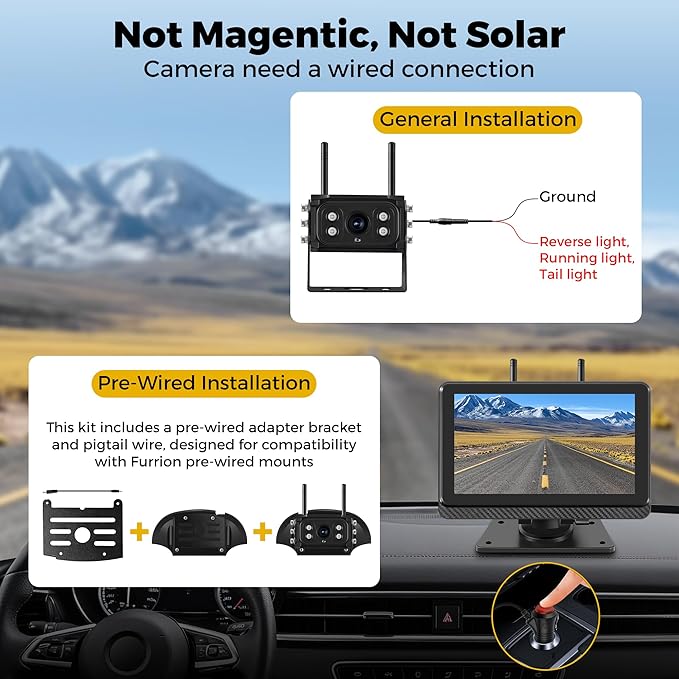 Wireless Backup Camera for Truck RV, HD IPS 7" Monitor, Digital Wireless Camera System + IP69 Waterproof IR Night Vision, 10-Min Easy Install, 1080P Rear View Camera for Car, Van, Trailer and Camper