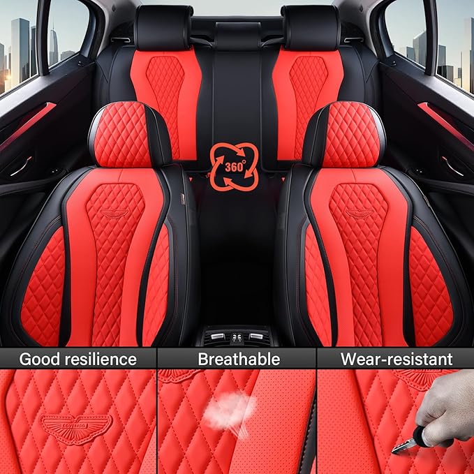 Coverado Seat Covers 2 Pack, Car Seat Covers Front Seats, Red Car Seat Cover, Waterproof Car Seat Covers, Car Seat Cushion, Front Leather Seat Protector Fit for Most Cars