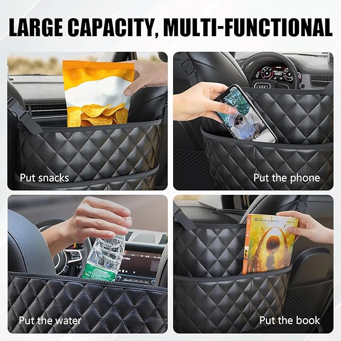braxan Car Purse Holder Between Seats, Large Capacity Purse Holder for Car, Storage Bag for Backseat Pet Kid Barrier, Universal for SUV, Truck, RV (Black)