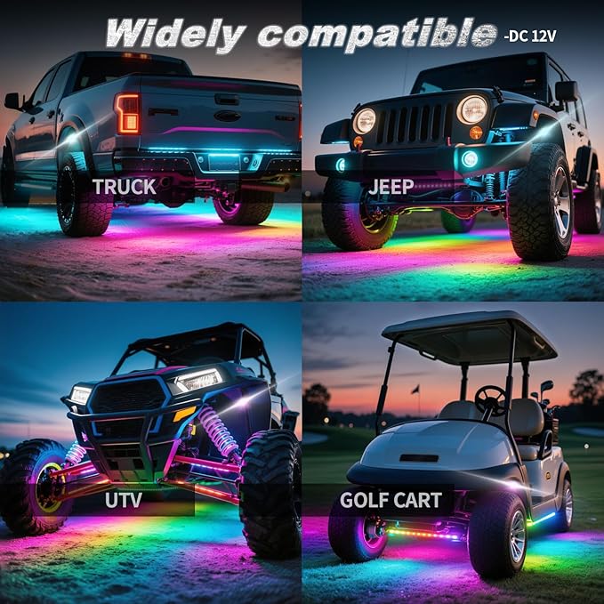 8Pods RGB LED Rock Lights for Jeep Golf Cart ATV UTV Trucks Offroad RZR SXS Four Wheeler with APP/RF Remote Control, Multicolor Dynamic Color Changing Underglow Kits Music Mode 12V Waterproof Chasing