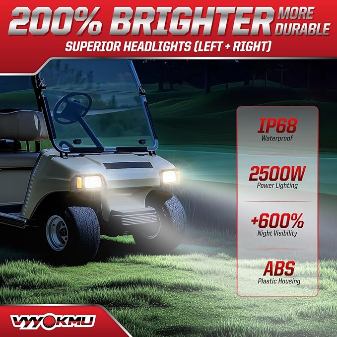 Deluxe Club Car DS 12V LED Headlight Tail Light Kit, Club Car Headlight Taillight Kit for 1993-UP DS Gas&Electric, Golf Cart Street Legal light Kit with Turn Signal Kit Horn Brake Pad Wire Harness