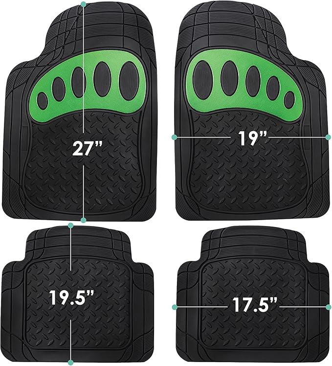 FH Group Automotive Floor Mats - Heavy-Duty Footprint Design Rubber Floor Mats for Cars, Universal Fit Full Set, ClimaProof Floor Mats, Trimmable Floor Mats For Most Sedan, SUV, Truck Floor Mats Green