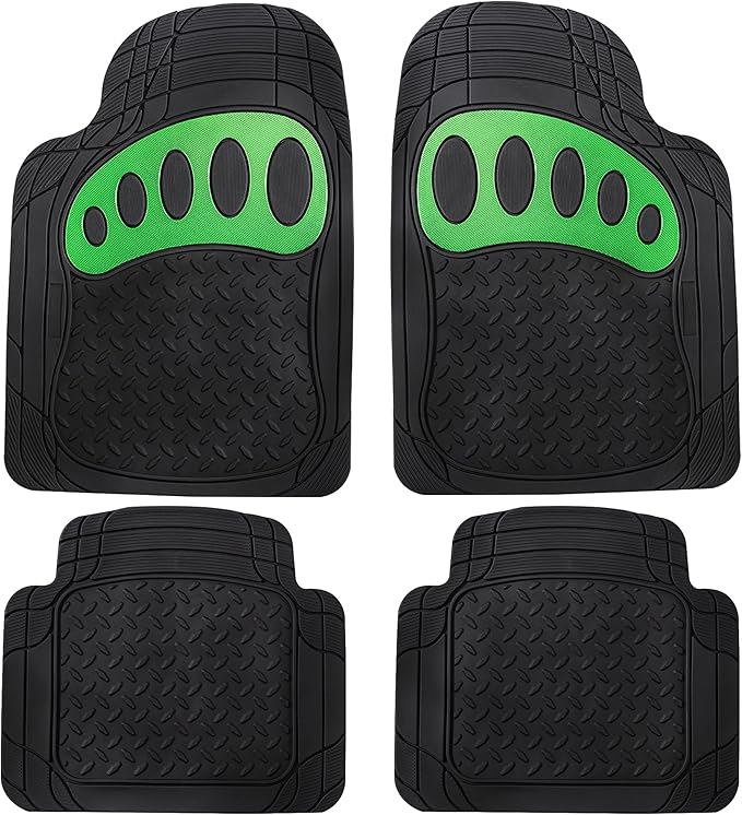 FH Group Automotive Floor Mats - Heavy-Duty Footprint Design Rubber Floor Mats for Cars, Universal Fit Full Set, ClimaProof Floor Mats, Trimmable Floor Mats For Most Sedan, SUV, Truck Floor Mats Green