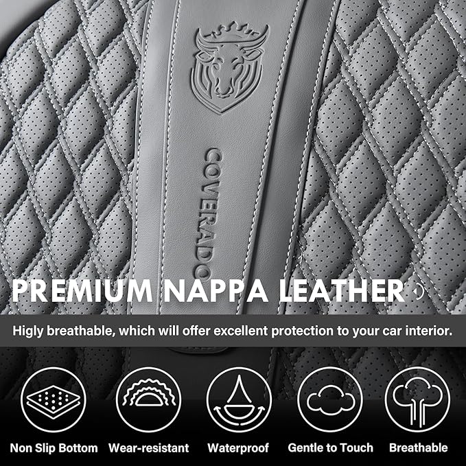 Coverado Front Seat Covers, Car Seat Cover, Leather Seat Covers for Car, Automotive Seat Covers Protector with Lumbar Support Universal Fit for Most Sedans SUV Pick-up Truck(Gray)