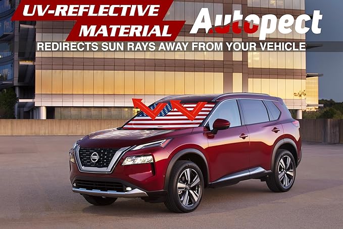 Windshield Sun Shade - American Flag Design, High-Resolution Sun Visor for Car, Truck, SUV with Mirror Cut-Out for Interior Sun Protection, Foldable Car Sun Shade (Original, Medium)