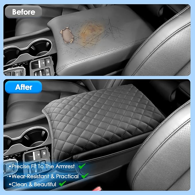 2023-2025 2026 Pilot Center Console Cover for Honda Pilot (LX/Sport/EX-L/TrailSport/Touring/Elite/Black Edition), with Side Pockets, Leather Cushion Armrest Cover 2025 Pilot Accessories -Padded