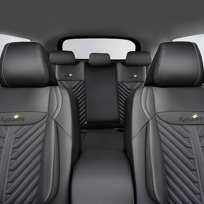 PU Leather Car Seat Covers Full Set – Waterproof seat Cover for Cars，3D Foam Support Automotive seat Covers ，Airbag Compatible, Universal Fit for Cars SUVs Trucks Sedans（Black）