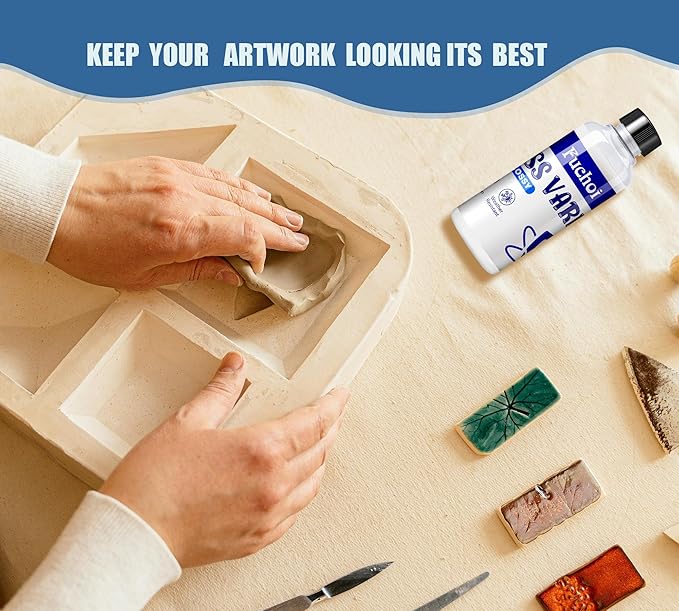 Air Dry Clay Glaze, 200ml/7oz Air Dry Clay Varnish, Clear Gloss Varnish for Sealing Acrylic Painting, Pottery Clay and Wood, Clay Sealant to Prevent Cracking Scratches Wear, Waterproof &High Gloss
