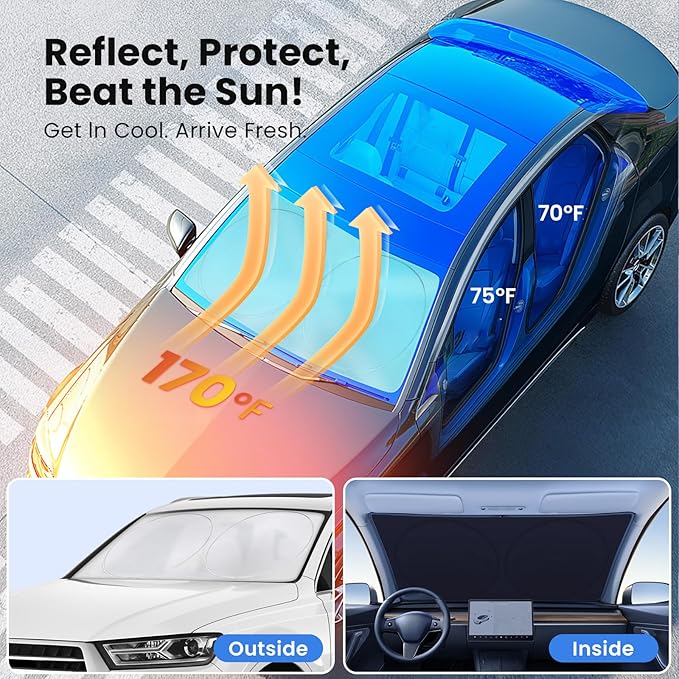 Magnelex Car Windshield Sunshade – Double-Layer Design for 2X Heat Blocking, Blocks UV Rays, Foldable Sun Shade for Cars, Trucks & SUVs, Keeps Interior Cooler, Medium (59 x 31 in)
