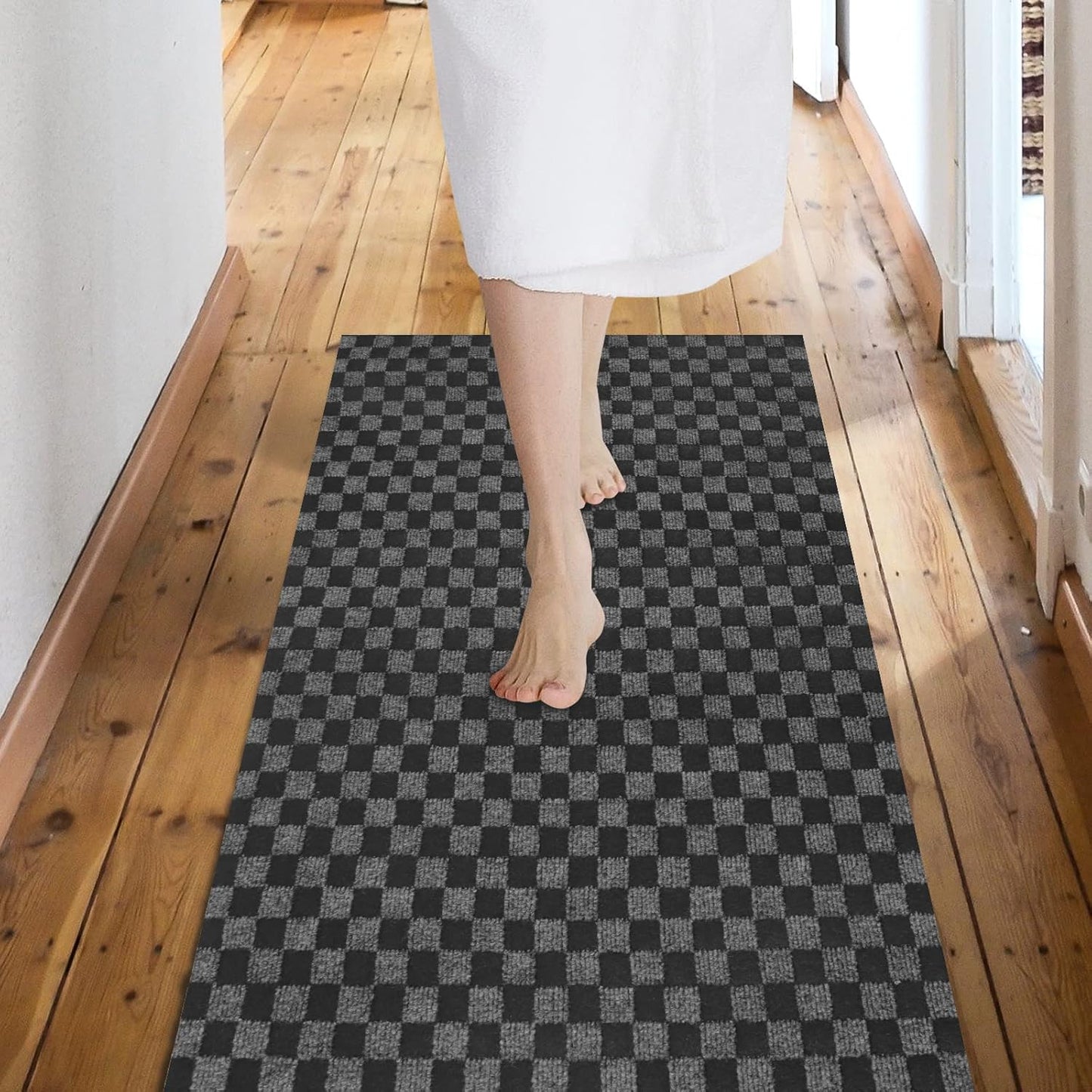 Custom Size Backed Non-Slip Area Rugs Runner, Easy Clean, Waterproof Runner Rugs for Hallway Entryway, Kitchen, Laundry, 4FT x 36FT, Gray Checkered