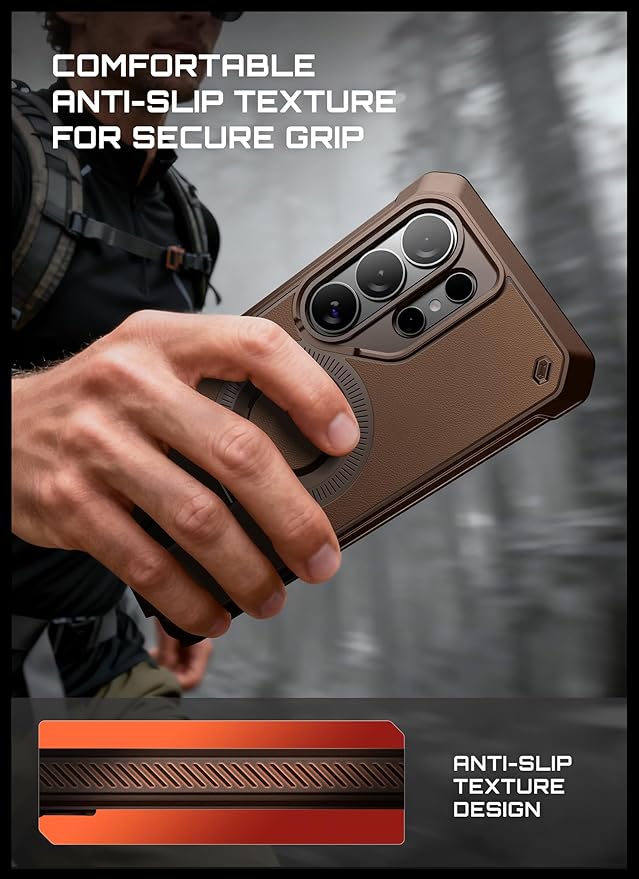 SUPCASE for Samsung Galaxy S26 Ultra Case with Stand, Military-Grade Drop Protection, Compatible with Wireless Charging/MagSafe, Built-in Screen Protector & Front Frame – UB Pro Mag, Brown