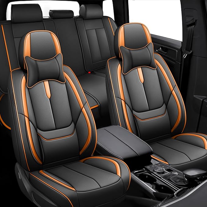 Fit for 98% of Mercedes Benz Car Seat Covers with Headrests, Premium Nappa Leather Seat Cover, Fully Wrapped Protect Modern Style Seat Cover (5-Seat Luxury, Black & Orange)