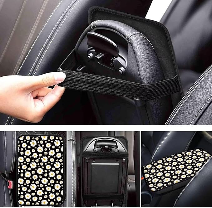 Car Center Console Mats, Daisy Car Armrest Pad Protector Gifts for Women, Universal Dustproof Armrest Decor Cushion for Cars & SUVs