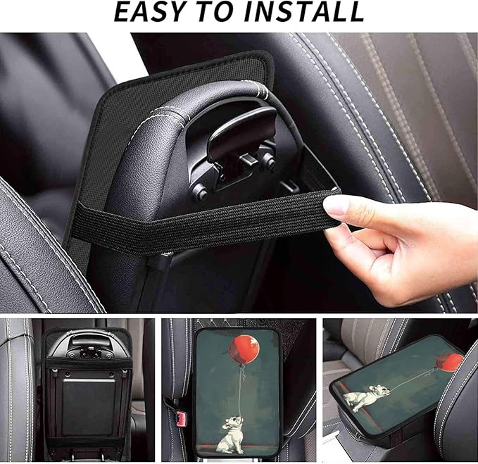 Universal Car Center Console Cushion Pad, White French Bulldog Soft Waterproof Car Center Console Cover Auto Armrest Seat Box Cover Protector for Most Vehicle SUV Truck Car