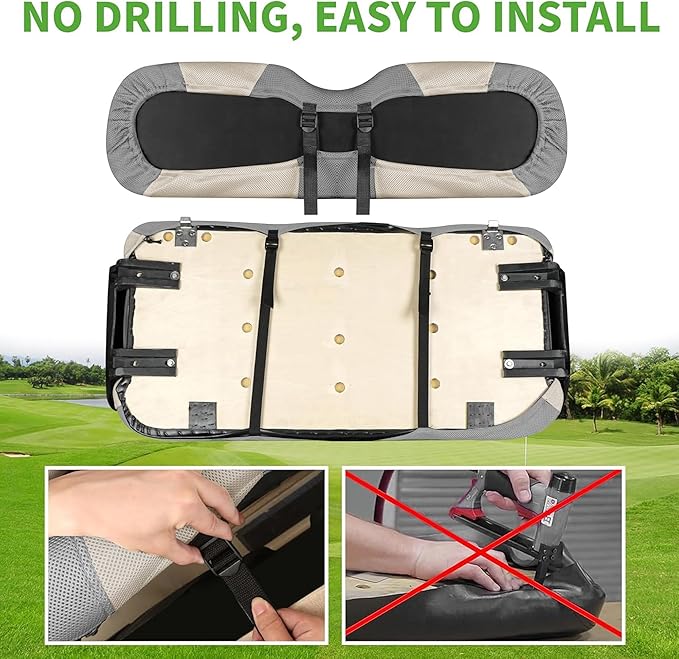 10L0L Golf Cart Seat Covers Universal for Yamaha G29 Drive2 Club Car Precedent Tempo Standard Front Seats, Breathable Mesh Bench Seat Cover, No Drilling Seat Cushion - All-Season Comfort