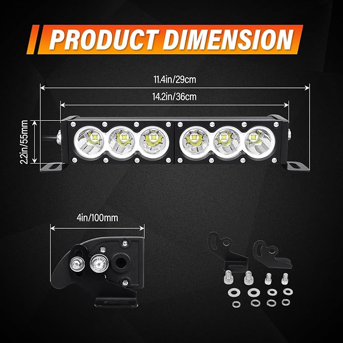 Willpower 12 inch Single Row White LED Light Bar 60W Off Road Spot Beam LED Work Light Truck UTV 4x4 Cars SUVs ATVs Boats Fog Driving Light with Wiring Harness Kit
