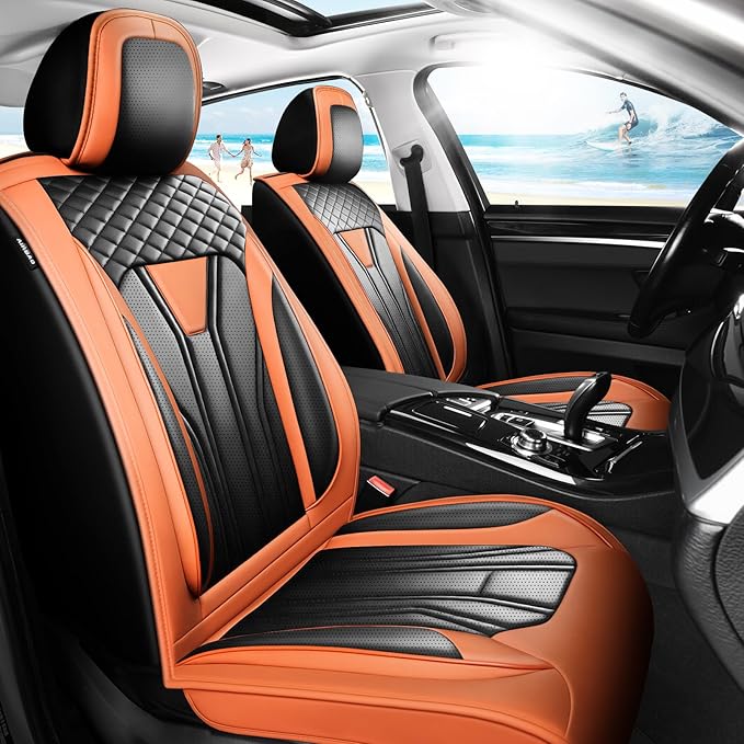 Fit HRV Car Seat Covers Compatible with Honda HRV 2016-2025 2026, Premium Leather Breathable,Wear Resistant, Airbag Compatible, All-Weather Protection & Full Coverage, Full Set Orange&Black