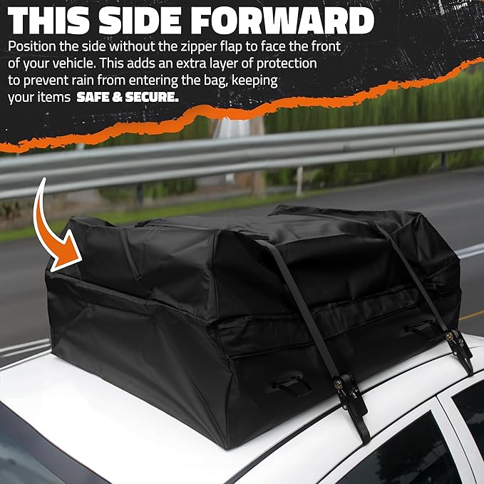 Mockins 16 Cu.Ft. Rooftop Cargo Carrier | 45"x34"x18" Roof Bag for Car Without Rack | Durable Car Topper Luggage Carrier Waterproof Cargo Bag | Weatherproof Vehicle Soft Shell Carriers & Accessories