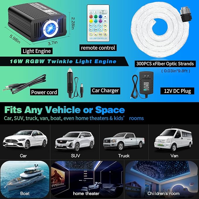 VASTFIRE Starlight Headliner Kit Twinkle + Music Effect,Smart APP/RF Remote Control, Easy DIY Star Headliner kit for Cars & Trucks Home Theaters Bed Room Ceiling Ambient Lighting