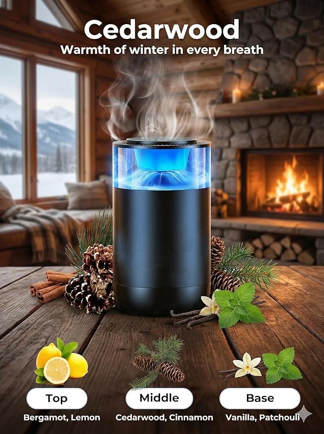 Smart Auto Car Diffuser, RGB Air Freshener, Rechargeable Aluminum Aromatherapy, Leak-Proof Replaceable Cartridge, Cologne & Ocean Scent for Car Office Bedroom