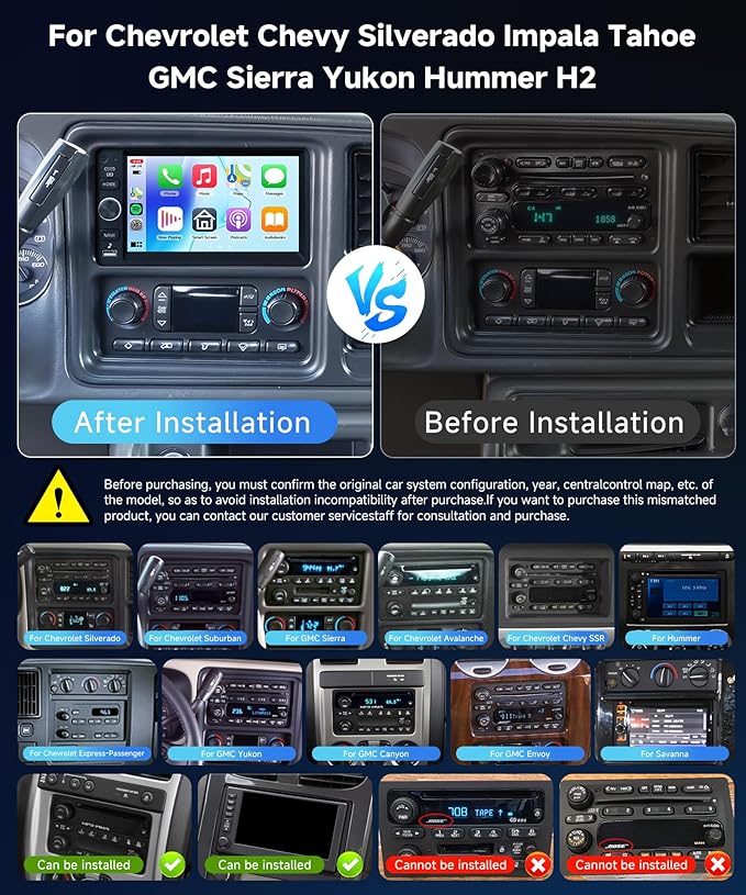 Car Stereo for Chevrolet Chevy Silverado Impala Tahoe GMC Sierra Yukon Hummer 2+64G Car Radio 5G WiFi Wireless Carplay Android Auto,7“ IPS,GPS,FM,SWC,Bluetooth,Backup Camera Plug-and-Play