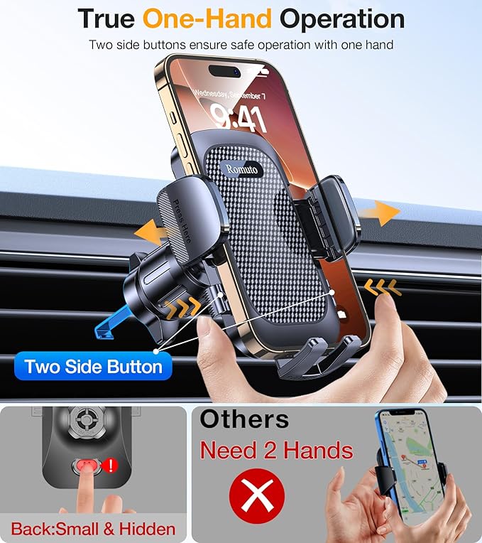 Romuto Phone Holders for Your Car Phone Holder Mount【Super Suction】Cell Phone Mount for Car Accessories for Women Men Windshield/Vent/Dash Truck Stand Desk Mount Clamp Holder for iPhone Samsung Camera