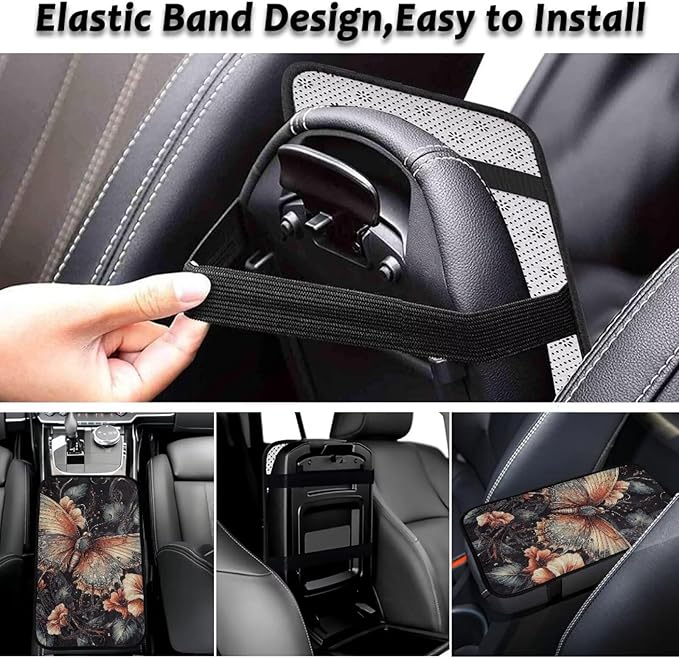Butterfly Flower Center Console Cover Comfortable Warm Auto Center Console Pad Easy Install Armrest Cover Center Console Cushion for Car Truck Van SUV Seat Protector