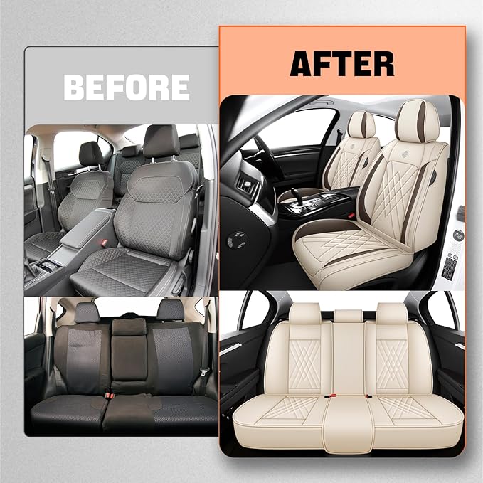 Car Seat Covers Compatible with Toyota Camry 2012-2026 Durable Waterproof Automotive Seat Covers Stretchable Fabric Material, Airbag Compatibility, Premium Nappa Leather(Full Set, Beige Brown)