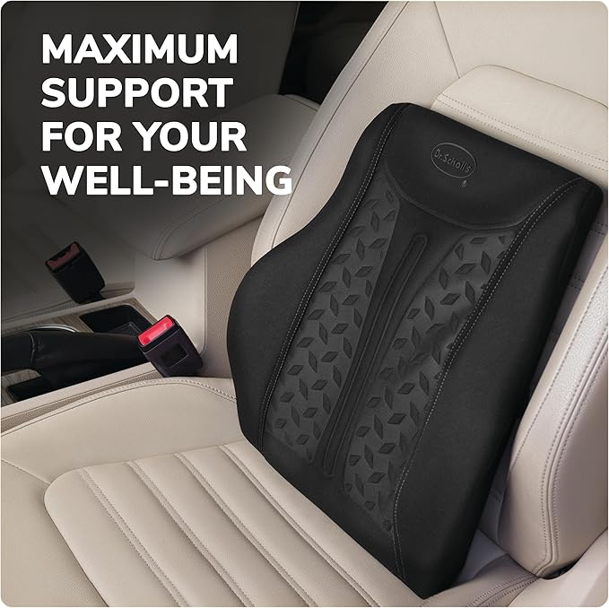 Dr. Scholl's Max Support Charcoal-Infused Lumbar Seat Cushion for Car, Truck, SUV — Black