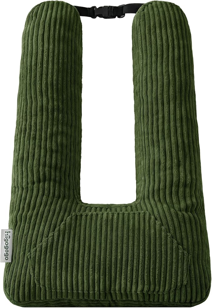 HIGOGOGO Washable Travel Pillow, Car Pillow for Kids & Adults, Travel Pillows with Removable Soft Cover and High-Support Foam, Fix Neck and Body Sitting/Sleeping on The Trip, Dark Green