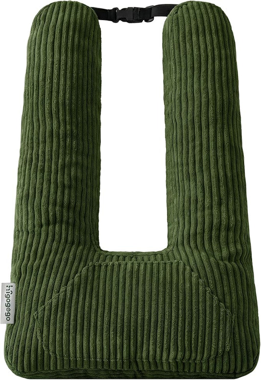 HIGOGOGO Washable Travel Pillow, Car Pillow for Kids & Adults, Travel Pillows with Removable Soft Cover and High-Support Foam, Fix Neck and Body Sitting/Sleeping on The Trip, Dark Green