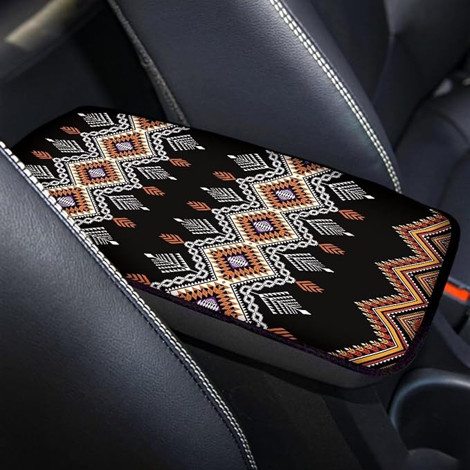 Center Console Armrest Cover Pad for Most Vehicle, Aztec Tribal Durable Armrest Cushion Protector for SUV, Truck, Car, Universal Fit Car Accessories Interior