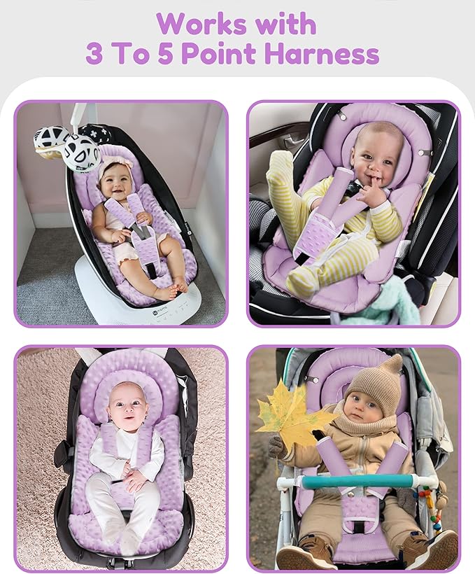 Infant Car Seat Insert with Removable Cushion for Baby Preemie Newborn Infant, Reversible carseat Insert Head Body Support Fits for Stroller, Baby Swing, Rocker, Bouncer, Bassinet - Purple