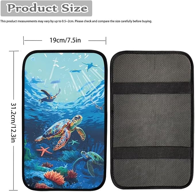JoyLamoria Underwater Sea Turtle Car Armrest Cushion Cover Center Console Box Pad Car Accessories for Men Women