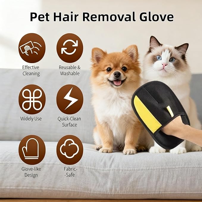 Cat Hair Remover Furniture,Electrostatic Pure Path Pet Dog Hair Remover Glove for Dogs Cats,Reusable & Washable Yomi Pet Hair Removal Gloves for Furniture Clothes, Couch, Carpet, Car Seat, Bed