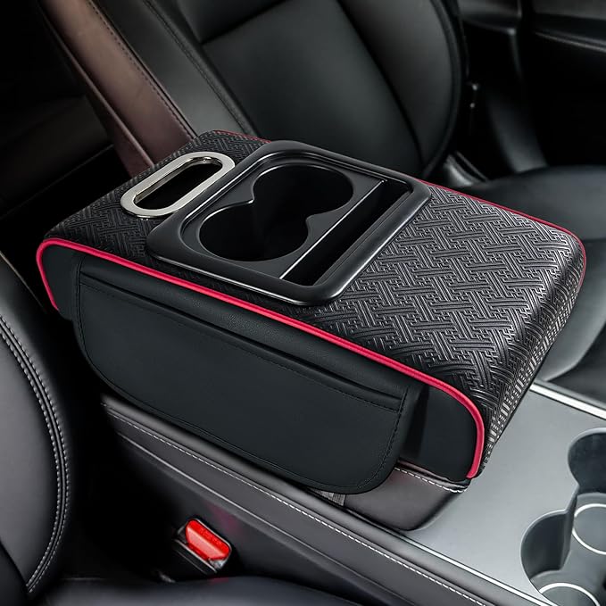Car Middle Center Console Cover with Cup Holder for Long Driving,Car Armrest Cover for SUV,Truck-2.95in Height-Lifts Arms to Relax Muscles,Multi-Functional Storage for Trips Scratch-Resistant