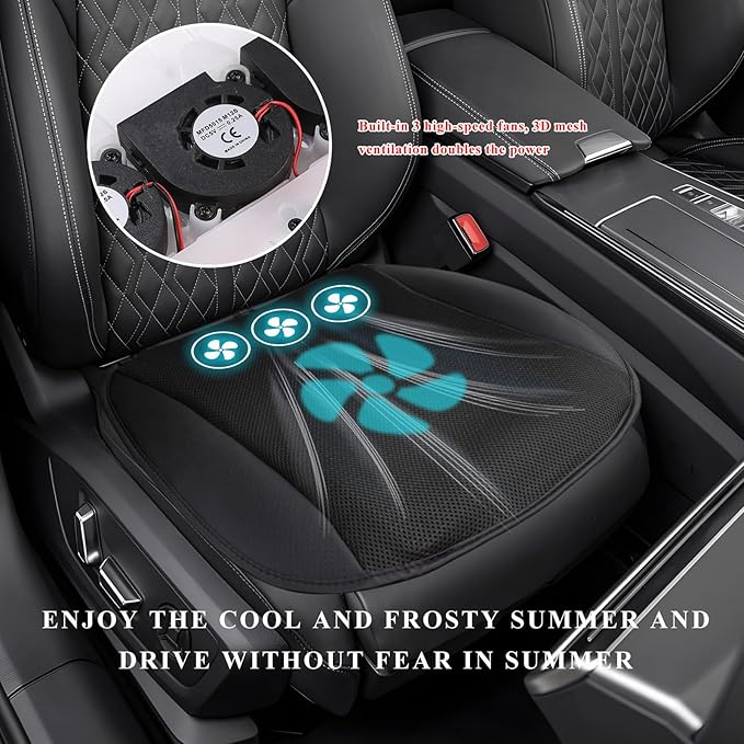 Cooling Car Seat Cushion, Ventilated Cool Bottom Seat Cover with USB Interface, 3-Speed Adjustable Comfy Cooling Pad for Auto Front Seats Home Office Chairs, Car Accessories (Black)
