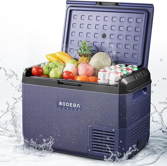 BODEGACOOLER 12 Volt Car Refrigerator, 53QT(50L) IPX4 Waterproof Electric Cooler, 31dB Ultra-Quiet Car Fridge APP Control with 12/24V DC 110-240V AC, -4℉~68℉, Portable for Truck RV Camping, Travel