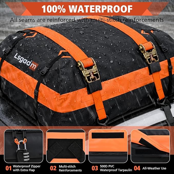15 Cubic Ft Rooftop Cargo Carrier, Waterproof Car Roof Bag for Vehicles with or Without Rack, Soft Roof Top Luggage Bag for Travel, Camping, Moving (Soft car roof Bag, 15 Cubic feet)