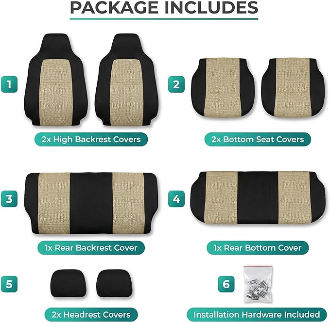 FH Group Automotive Full Car Seat Covers for SUV, Trucks, Sedan and More - Universal Fit Front High Back & Rear Solid Bench Design Interior Accessories - 3D Air Mesh Fabric Center Panel - Beige
