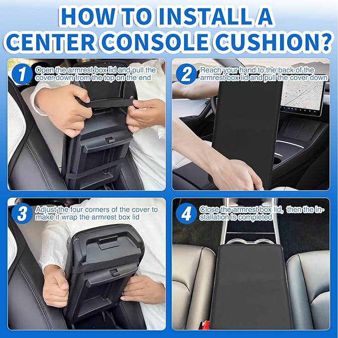 Nilight Center Console Cover Fit for 2017-2023 Tesla Model 3 2020 2021 2022 2023 Model Y PVC Leather Middle Console Cover Tesla Model 3/Y Car Center Console Cushion Pad Car Armrest Box Cover-Black
